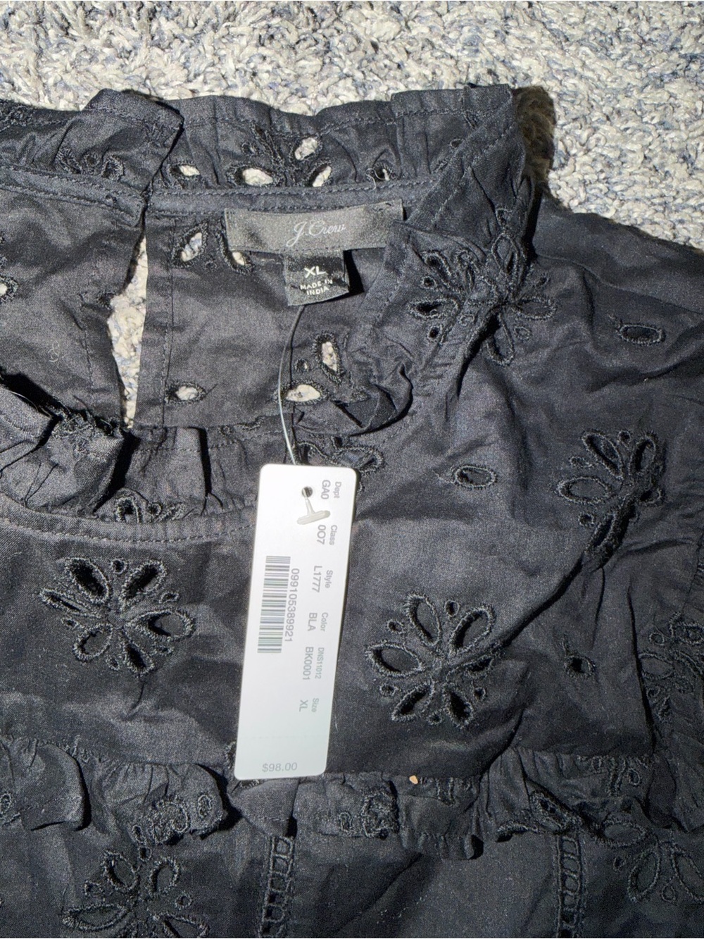 J. Crew Black Eyelet Ruffle Top